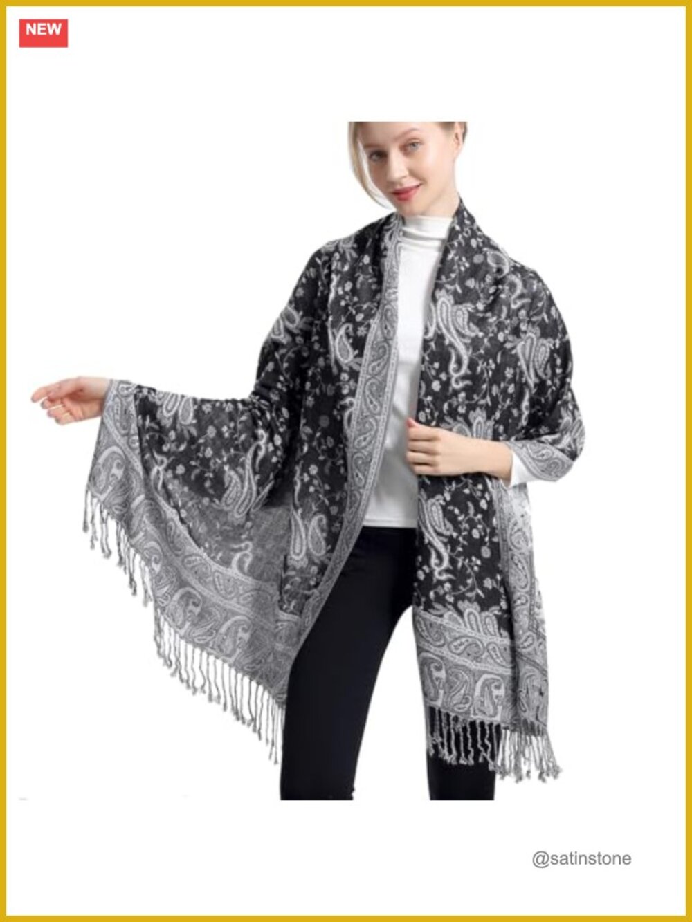 Two Tone Silky Paisley Pashmina Shawl Scarf Wrap, 55% Viscose 45% Acrylic,